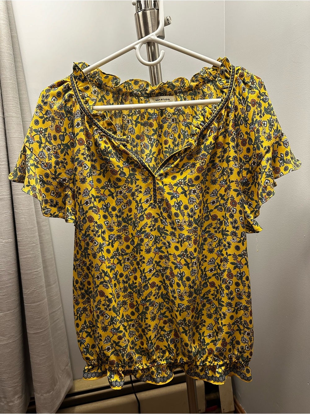 Max Studio Floral Mini Dress in Yellow & Blue Size Medium